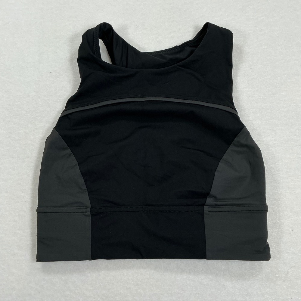 Lululemon High Neck Racerback Sports Bra Black Grey Colorblock Pocket Sz 6